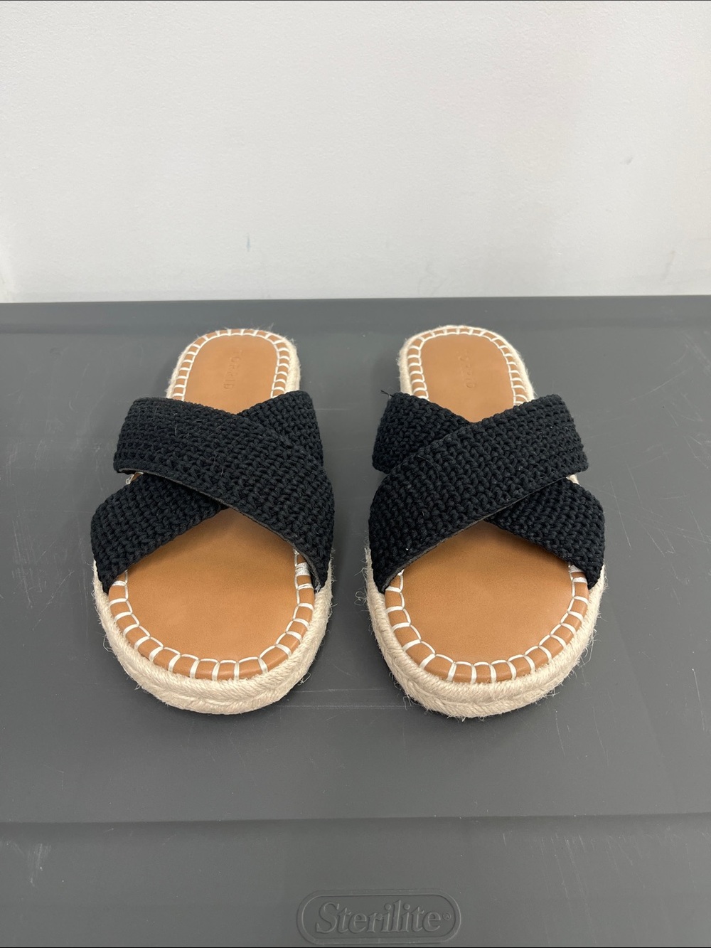 Black Woven Cross-Band Espadrille Slide Sandals
